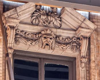 Hudson Theatre, New York, New York: Window pediment closeup