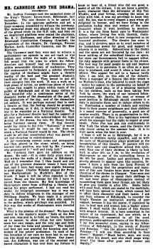 Detailed report of the memorial stone being laid by Andrew Carnegie, as printed in the 25th August 1906 edition of <i>The Era</i> (3.3MB PDF)