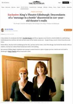 “The descendants of ‘message in a bottle’ from 1906 are traced”, as reported in the 4th July 2025 edition of <i>The Scotsman</i> (1.6MB PDF)
