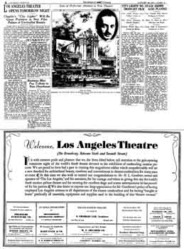 News of the theatre’s opening the following night, as printed in the 29th January 1931 edition of the <i>Los Angeles Times</i> (2.3MB PDF)