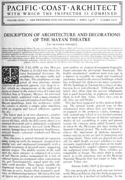 18-page photo article as featured in the April 1928 edition of <i>Pacific Coast Architect</i>, held by the San Francisco Public Library and digitized online by the Internet Archive (8.1MB PDF)