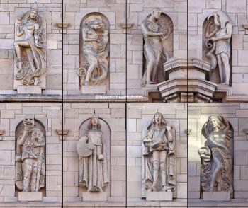 Million Dollar Theatre, Los Angeles, Los Angeles: Downtown: Compilation of the <i>Muses of the Arts</i>, spaced along the Broadway and 3rd Street façades