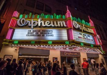 Orpheum Theatre, Los Angeles: Marquee during Night On Broadway 2018