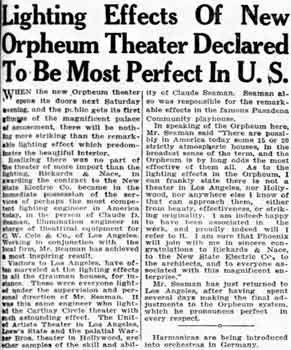 Report on the lighting scheme for the Orpheum Theater from the 30th December 1928 edition of <i>The Arizona Republican</i>, digitized by Newspapers.com (1.1MB PDF)