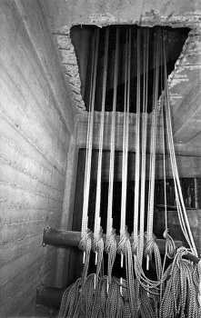 Pin Rail, possibly in advance of the plaster line as it is definitely not the upstage end of the main Pin Rail; date unknown but between 1968 and 1991 - courtesy <i>Orpheum Theatre crew / IATSE Local 336</i> (JPG)