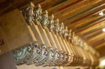 Orpheum Theatre, Phoenix, American Southwest: Line of brackets running the length of the lobby and bearing the masks of Comedy and Tragedy