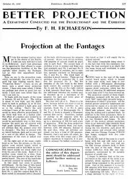 “Projection at the Pantages”, an article published in the 25th October 1930 edition of <i>Exhibitors Herald-World</i> (1.8MB PDF)