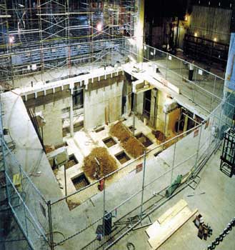 Renovations in 1999-2000 by the Nederlander Organization included excavating a 40ft by 40ft (12.2m square) pit under the stage to house stage machinery for the forthcoming production of Disney’s <i>The Lion King</i> (JPG)
