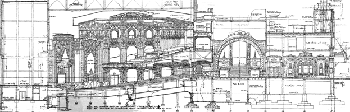 Side Elevation with sightlines, photo scan of original blueprint held by the <i>Nederlander Organization</i> (1.8MB PDF)