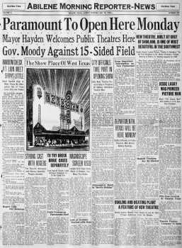 Five page feature on the theatre’s opening, as printed in the 18th May 1930 edition of the <i>Abilene Daily Reporter</i> (4MB PDF)