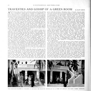 “California Southland” (April 1926) discussing “unheard” tales from the Green Room, held by the California State Library and scanned online by the Internet Archive (1 page; 570KB PDF)