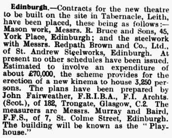 News of contracts being placed, as printed in the 19th January 1928 edition of <i>Kinematograph Weekly</i> (230KB PDF)