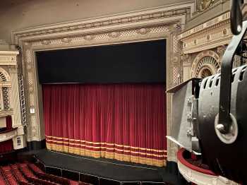 Edinburgh Playhouse, United Kingdom: outside London: House Tabs / Main Drape Warmer (Strand Patt 243) as seen from House Right