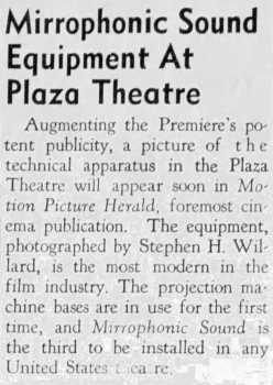 Information on the theatre’s audio system, as printed in the 19th December 1936 edition of <i>The Limelight</i> (150KB PDF)
