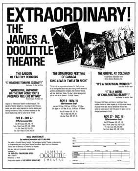 1985 ad for the recently reopened theatre by Center Theatre Group, as printed in the <i>Los Angeles Times</i> on 22nd September 1985 (1.5MB)