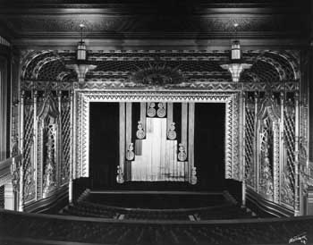 Auditorium in 1931 showing split-panel house curtain with curlicue decoration, held and scanned/published online by the Los Angeles Public Library (JPG)