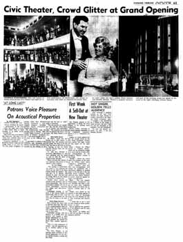 Photo coverage of the theatre’s opening, as printed in the 13th January 1965 edition of the <i>San Diego Evening Tribune</i>, held by the San Diego Public Library (920KB PDF)