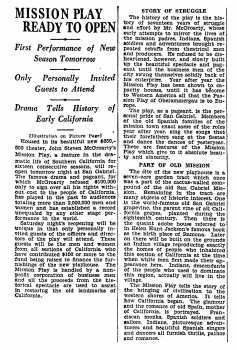 News of the theatre being ready to open, as printed in the 4th March 1927 edition of the <i>Los Angeles Times</i> (80KB PDF)