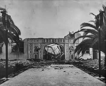 The remnants of the 1906 Shriner Temple following the devastating fire which destroyed the structure in 1920, courtesy <i>Al Malaikah Shriners</i> (JPG)