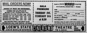 Newspaper Ad for the new <i>Loew’s State Cinerama Theatre</i>, as printed in the 16th January 1967 edition of <i>The Cleveland Press</i> (650KB PDF)