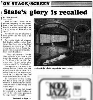 History of the State Theatre recalled, as printed in the 8th June 1984 edition of <i>The Plain Dealer</i> (3.3MB PDF)