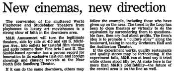Further news of the forthcoming reopening of the Studebaker Theater as reported in the 13th December 1982 edition of the <i>Chicago Tribune</i> (440KB)