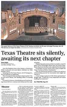 News of the theatre awaiting its next chapter, as printed in the 27th February 2019 edition of the <i>San Angelo Standard Times</i> (650KB PDF)