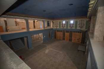 Texas Theatre, San Angelo, Texas: Lobby from mezzanine level, looking back toward entrance doors from sidewalk