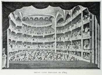 Drury Lane Theatre in 1804, as printed in <i>London Town: Past and Present</i> (1909) Volume II, courtesy University of California (JPG)