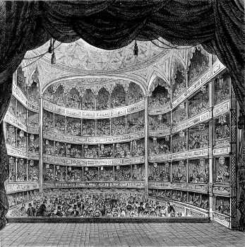 Drury Lane Theatre in 1804, as printed in <i>Old and New London</i> (1872) Volume III, courtesy University of California (JPG)