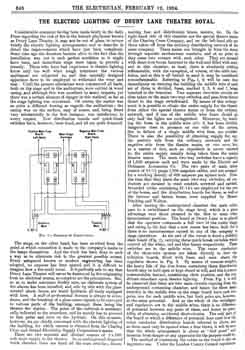 Five-page description of the theatre’s stage lighting systems as printed in the 12th February 1904 edition of <i>The Electrician</i>, courtesy Princeton University (2.8MB PDF)