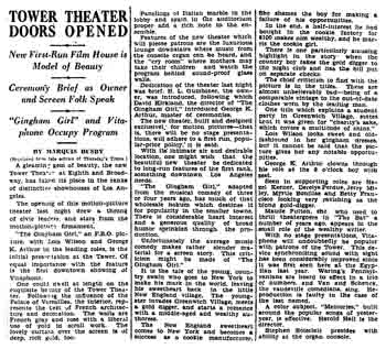 Review of the theatre’s opening night, as printed in the 14th October 1927 edition of the <i>Los Angeles Times</i> (1MB PDF)