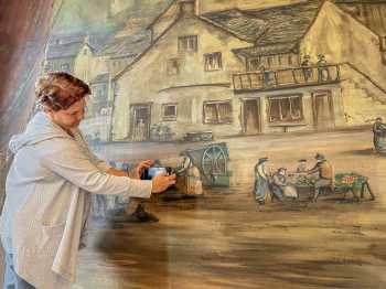 Settle Victoria Hall, United Kingdom: outside London: Dr Wendy Waszut-Barrett photographing the Act Drop