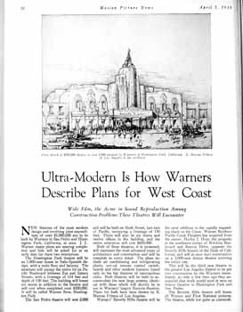 Announcement of the new theatre, as printed in the 5th April 1930 edition of <i>Motion Picture News</i>, courtesy Museum of Modern Art in New York (1.4MB PDF)