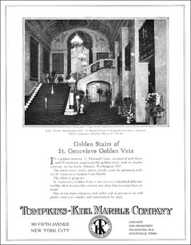 Advert from the April 1925 edition of “Through The Ages” showcasing the use of St Genevieve Golden Vein marble at the Earle Theatre (JPG)