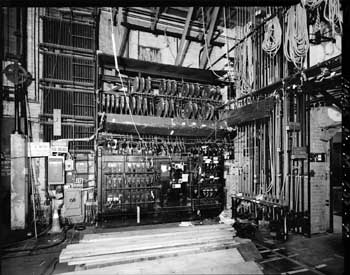 Lighting Switchboard located Down Stage Right,  from the 1990 Historic American Buildings Survey (HABS) held by the Library of Congress (JPG)