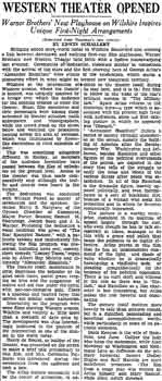 Review of opening night from the 9th October 1931 edition of the <i>Los Angeles Times</i> (500KB PDF)